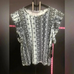 Tart Dailylook Flutter short sleeve,stretch,boat neck,Black & White Vine pattern